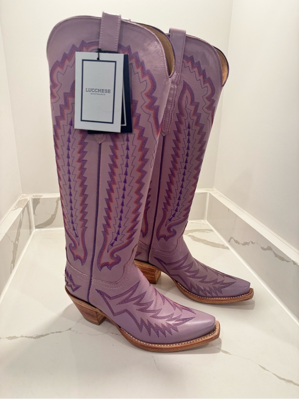 Lucchese Lavender Purple Leather Western Knee Boots - Picture 2 of 4